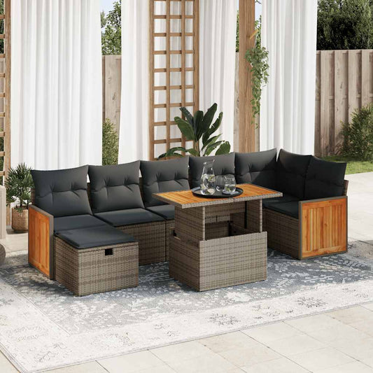 5-delige Loungeset met kussens poly rattan grijs