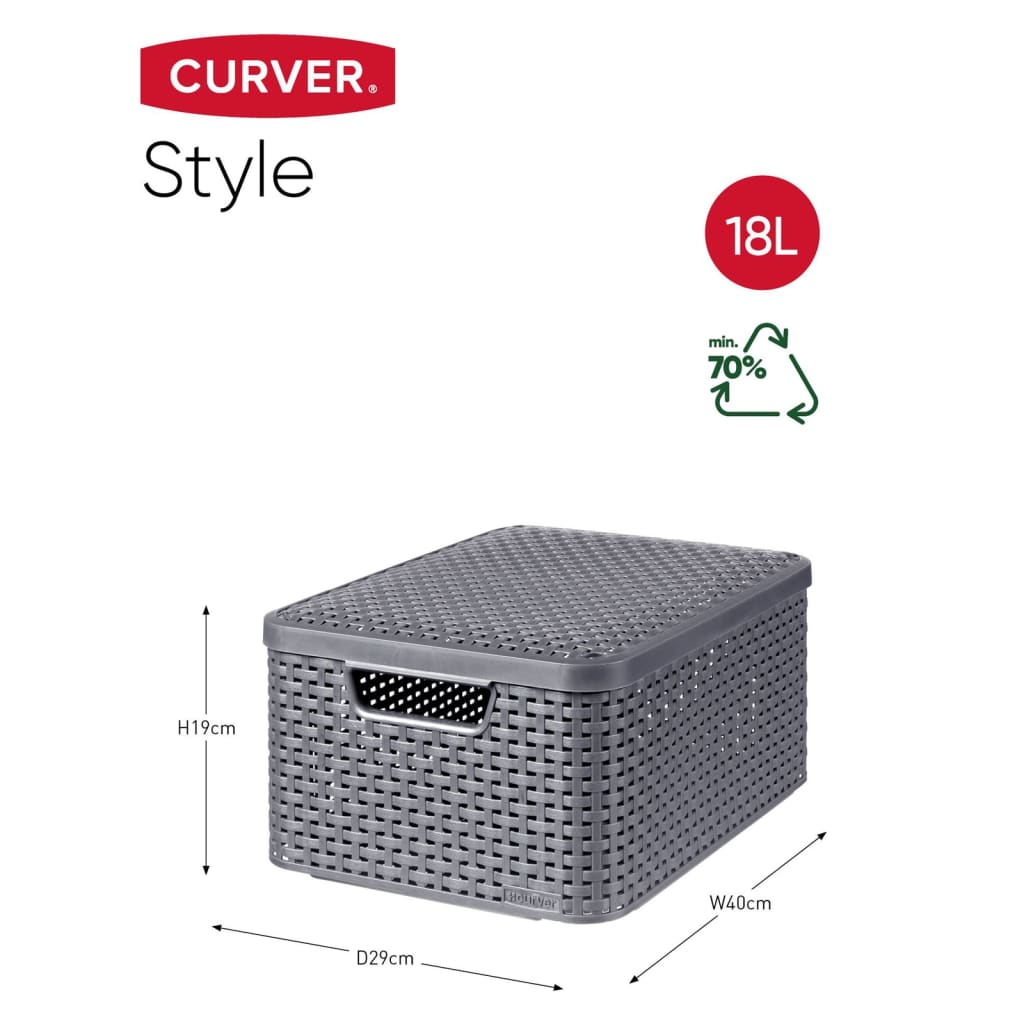 Curver Opbergbox Style met deksel M 18 L metallic zilverkleurig Opbergdozen | Creëer jouw Trendy Thuis | Gratis bezorgd & Retour | Trendy.nl