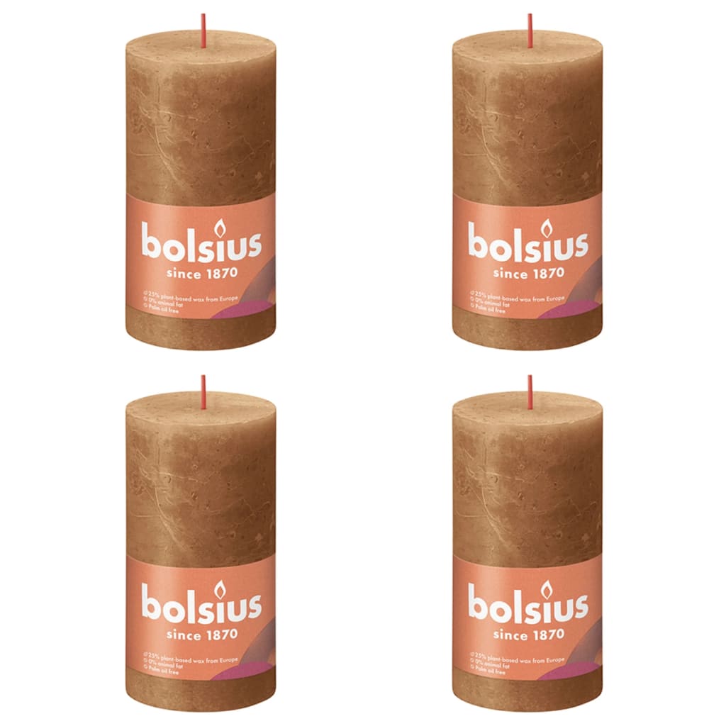 Bolsius Stompkaarsen Shine 4 st rustiek 130x68 mm spice brown Kaarsen | Creëer jouw Trendy Thuis | Gratis bezorgd & Retour | Trendy.nl
