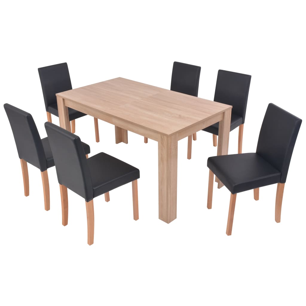 Trendy eettafel met stoelen kunstleer en eikenhout zwart 7 st. Eetkamersets | Creëer jouw Trendy Thuis | Gratis bezorgd & Retour | Trendy.nl