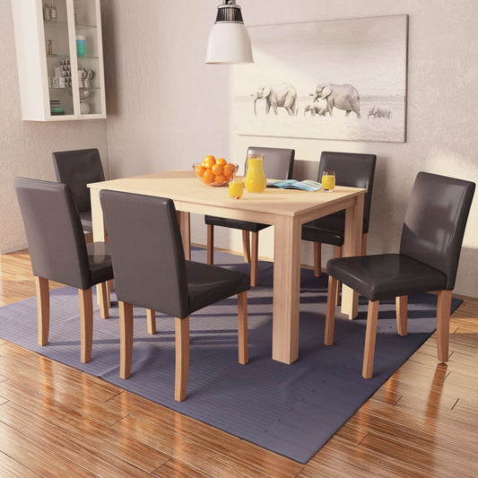 Trendy eettafel met stoelen kunstleer en eikenhout bruin 7 st Eetkamersets | Creëer jouw Trendy Thuis | Gratis bezorgd & Retour | Trendy.nl