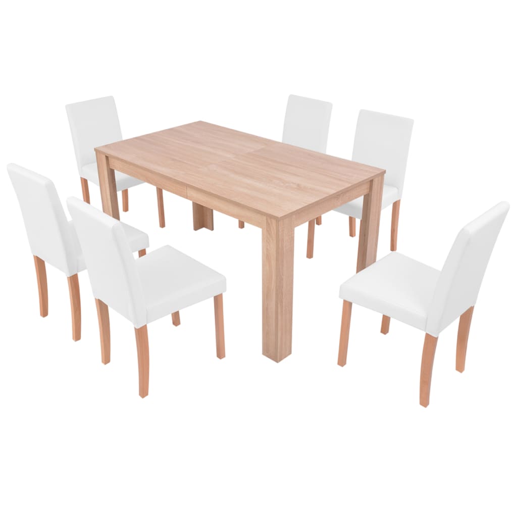 Trendy Eettafel met stoelen kunstleer en eikenhout crème 7-delig Eetkamersets | Creëer jouw Trendy Thuis | Gratis bezorgd & Retour | Trendy.nl