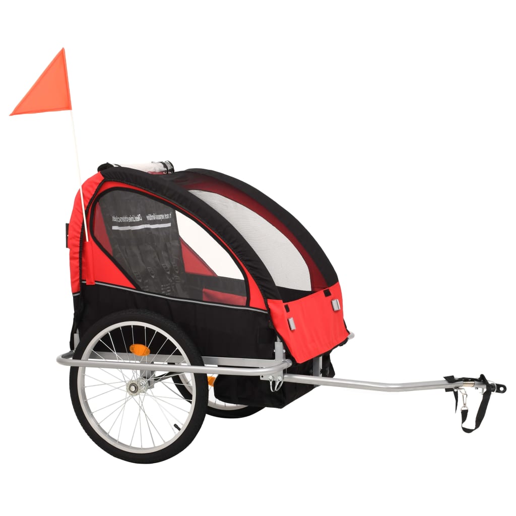 Fietskar voor kinderen en wandelwagen 2-in-1 zwart en rood Fietstrailers | Creëer jouw Trendy Thuis | Gratis bezorgd & Retour | Trendy.nl