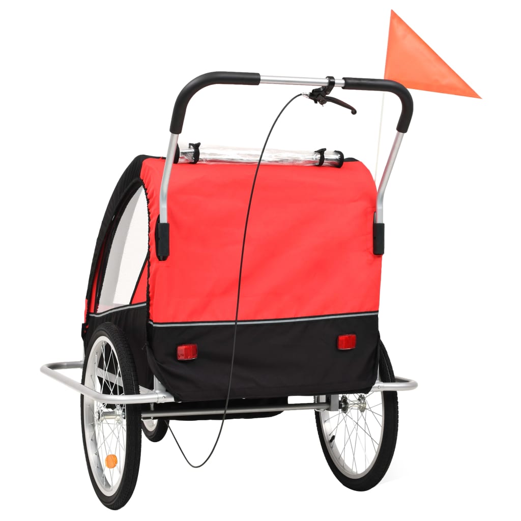 Fietskar voor kinderen en wandelwagen 2-in-1 zwart en rood Fietstrailers | Creëer jouw Trendy Thuis | Gratis bezorgd & Retour | Trendy.nl