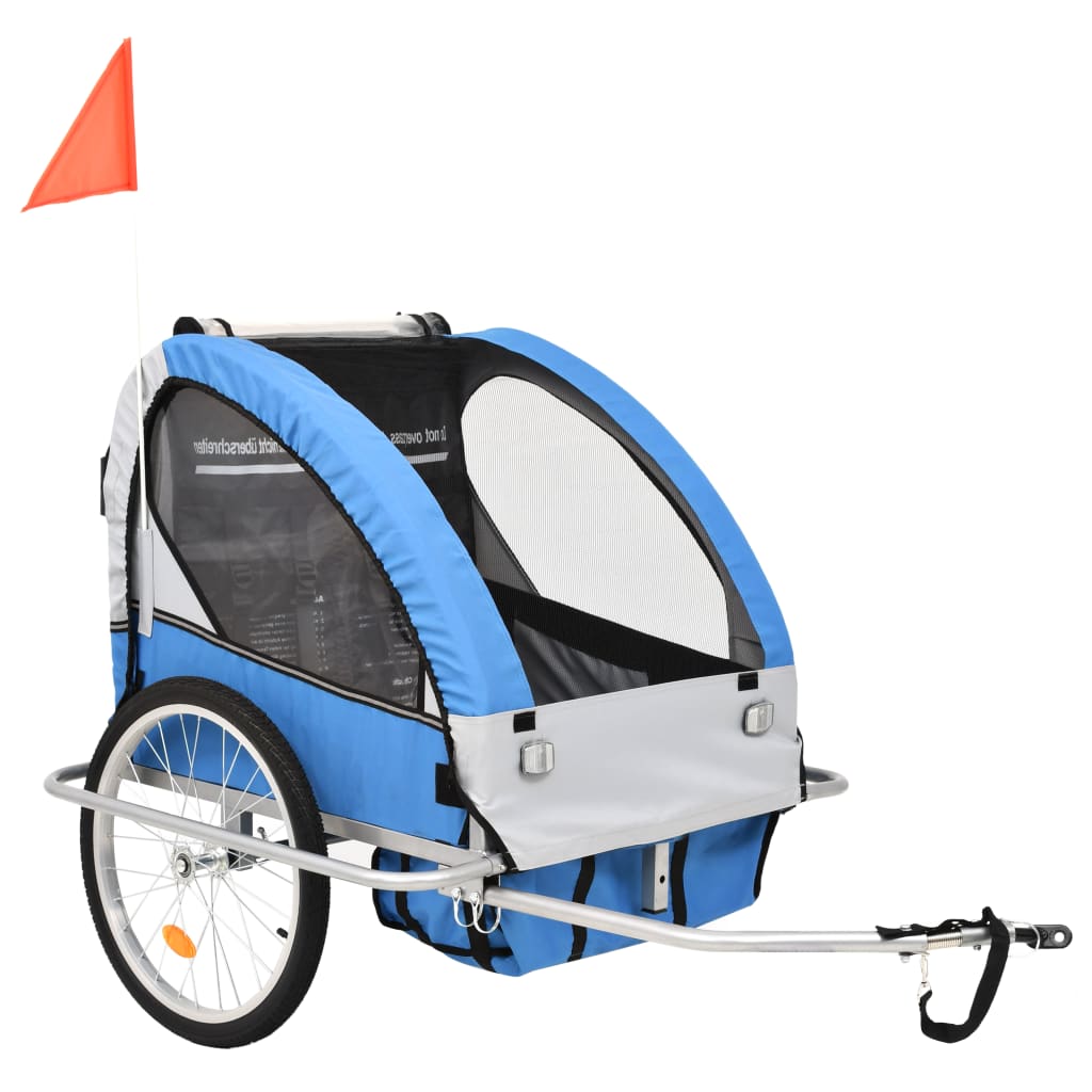 Kinderfietskar en wandelwagen 2-in-1 blauw en grijs Fietstrailers | Creëer jouw Trendy Thuis | Gratis bezorgd & Retour | Trendy.nl