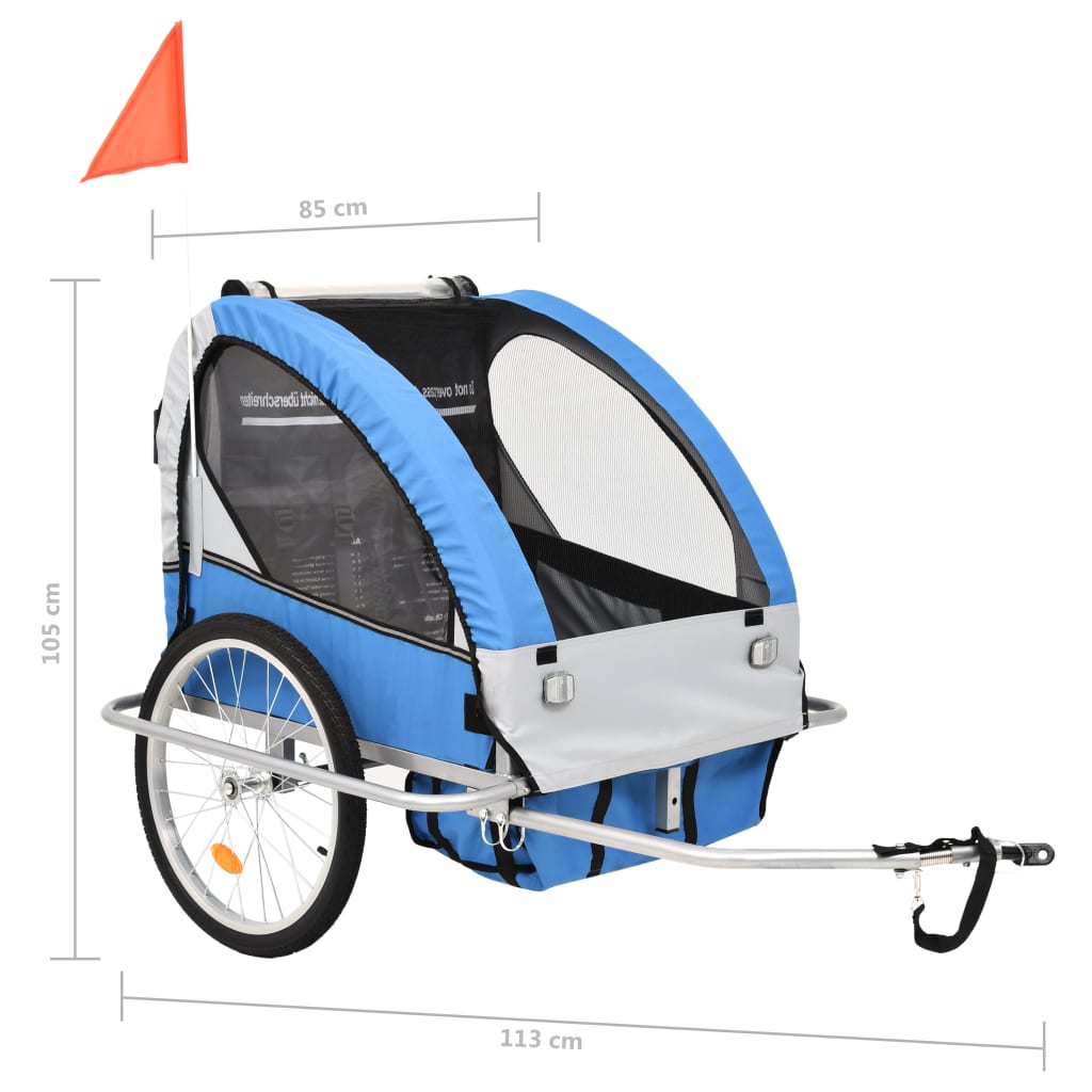 Kinderfietskar en wandelwagen 2-in-1 blauw en grijs Fietstrailers | Creëer jouw Trendy Thuis | Gratis bezorgd & Retour | Trendy.nl