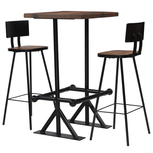Trendy 3-delige barset massief gerecycled hout.