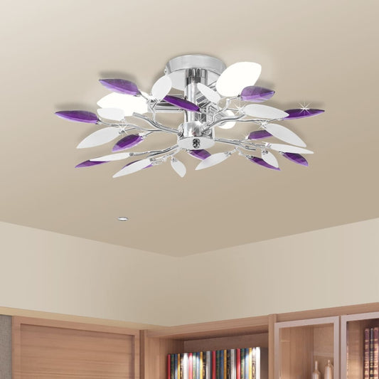 Plafondlamp witte en paarse acryl kristal bladeren 3xE14 Plafondlampen | Creëer jouw Trendy Thuis | Gratis bezorgd & Retour | Trendy.nl