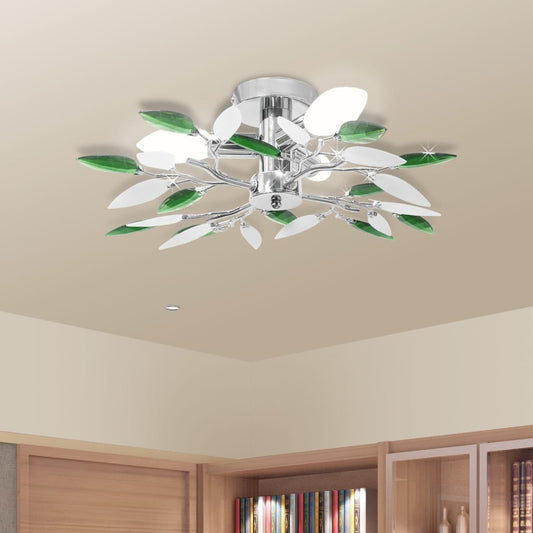 Plafondlamp witte en groene acryl kristal bladeren 3xE14 Plafondlampen | Creëer jouw Trendy Thuis | Gratis bezorgd & Retour | Trendy.nl