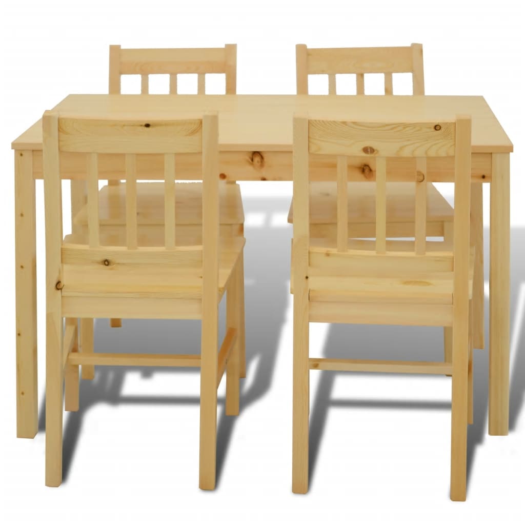Eettafel met 4 stoelen hout naturel