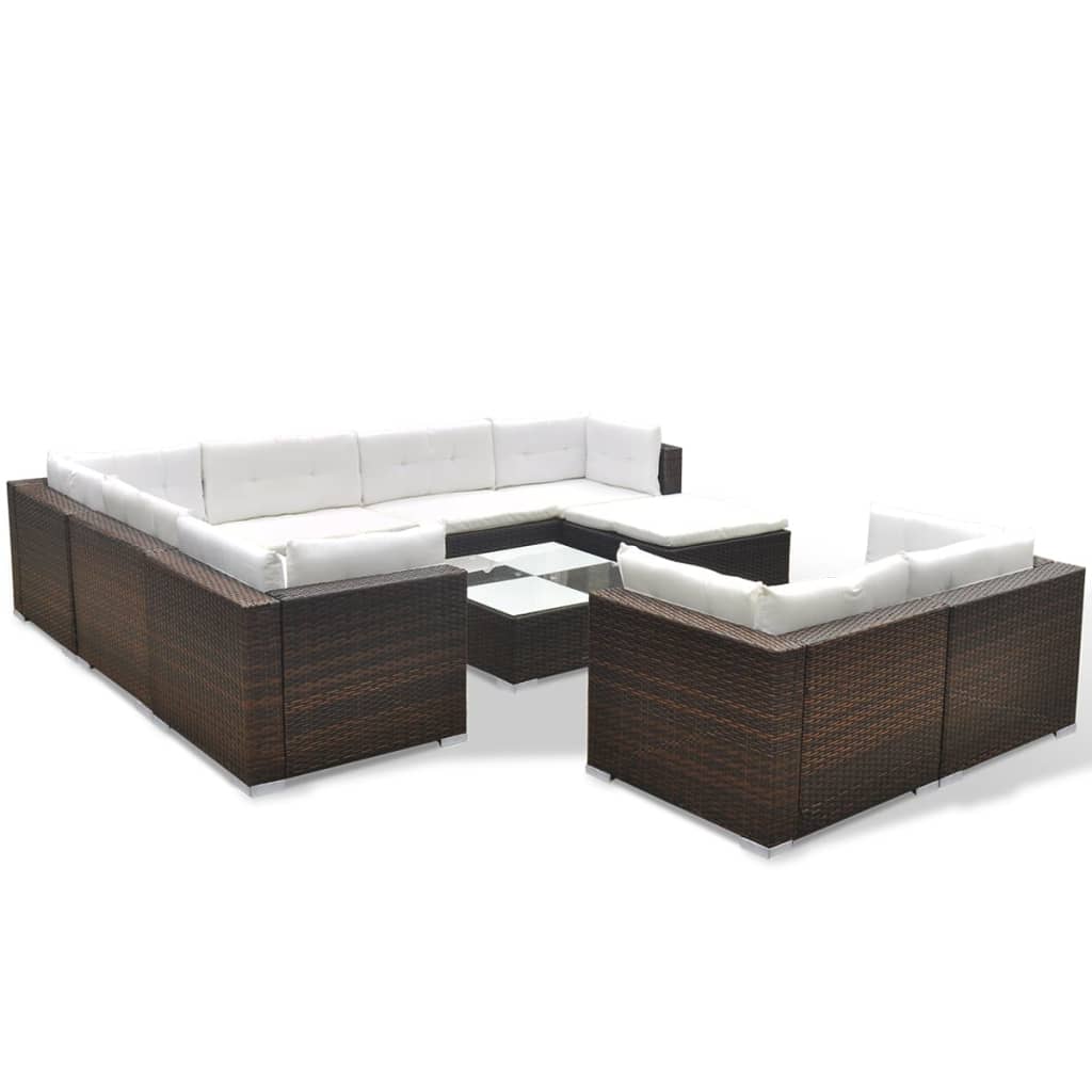 10-delige Loungeset met kussens poly rattan bruin Tuinsets | Creëer jouw Trendy Thuis | Gratis bezorgd & Retour | Trendy.nl