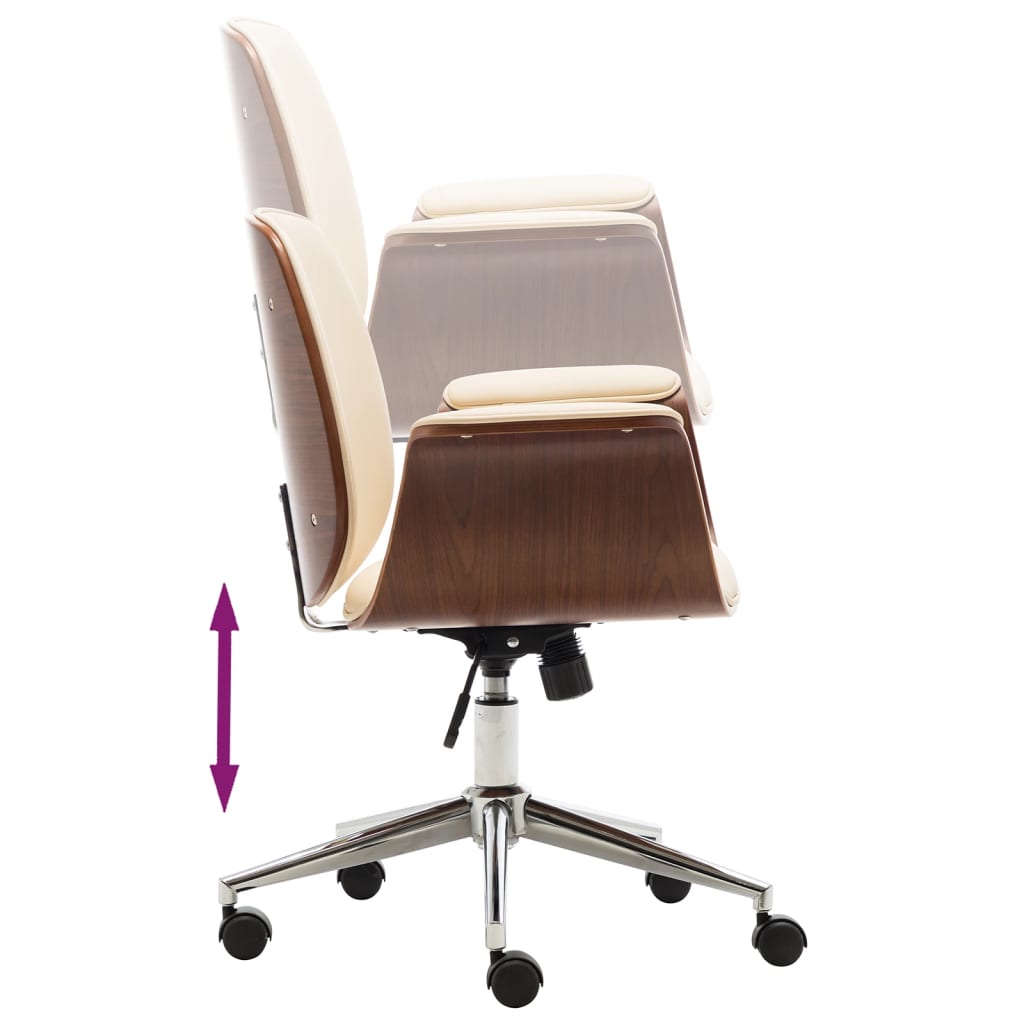 Kantoorstoel gebogen hout en kunstleer crèmekleurig Bureaustoelen | Creëer jouw Trendy Thuis | Gratis bezorgd & Retour | Trendy.nl