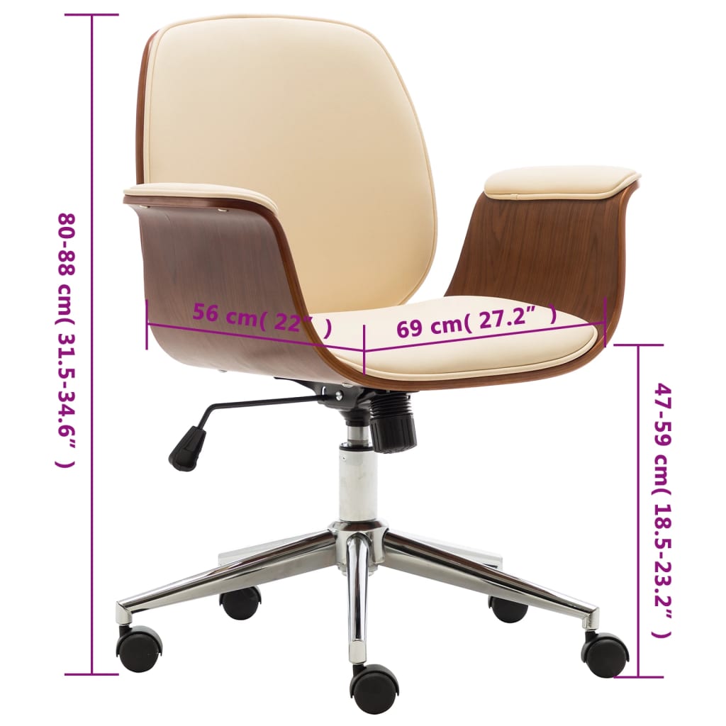 Kantoorstoel gebogen hout en kunstleer crèmekleurig Bureaustoelen | Creëer jouw Trendy Thuis | Gratis bezorgd & Retour | Trendy.nl