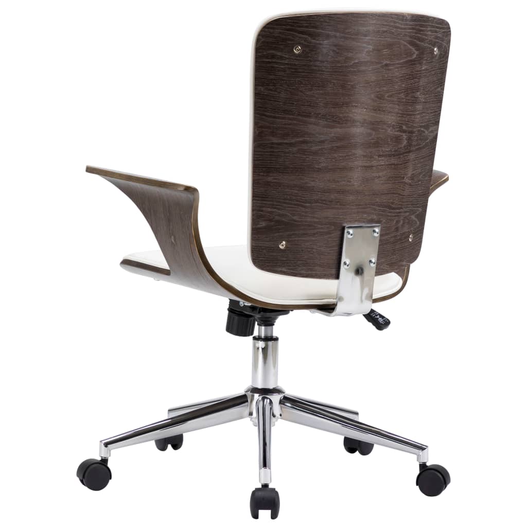 Kantoorstoel draaibaar kunstleer en gebogen hout wit