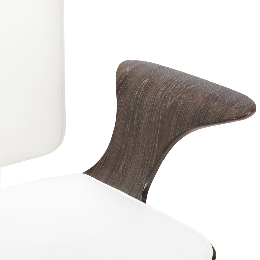 Kantoorstoel draaibaar kunstleer en gebogen hout wit