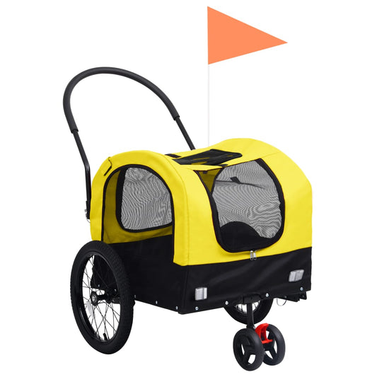 Huisdierenfietskar 2-in-1 aanhanger loopwagen geel en zwart