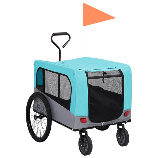 Huisdierenfietskar 2-in-1 aanhanger loopwagen blauw en grijs