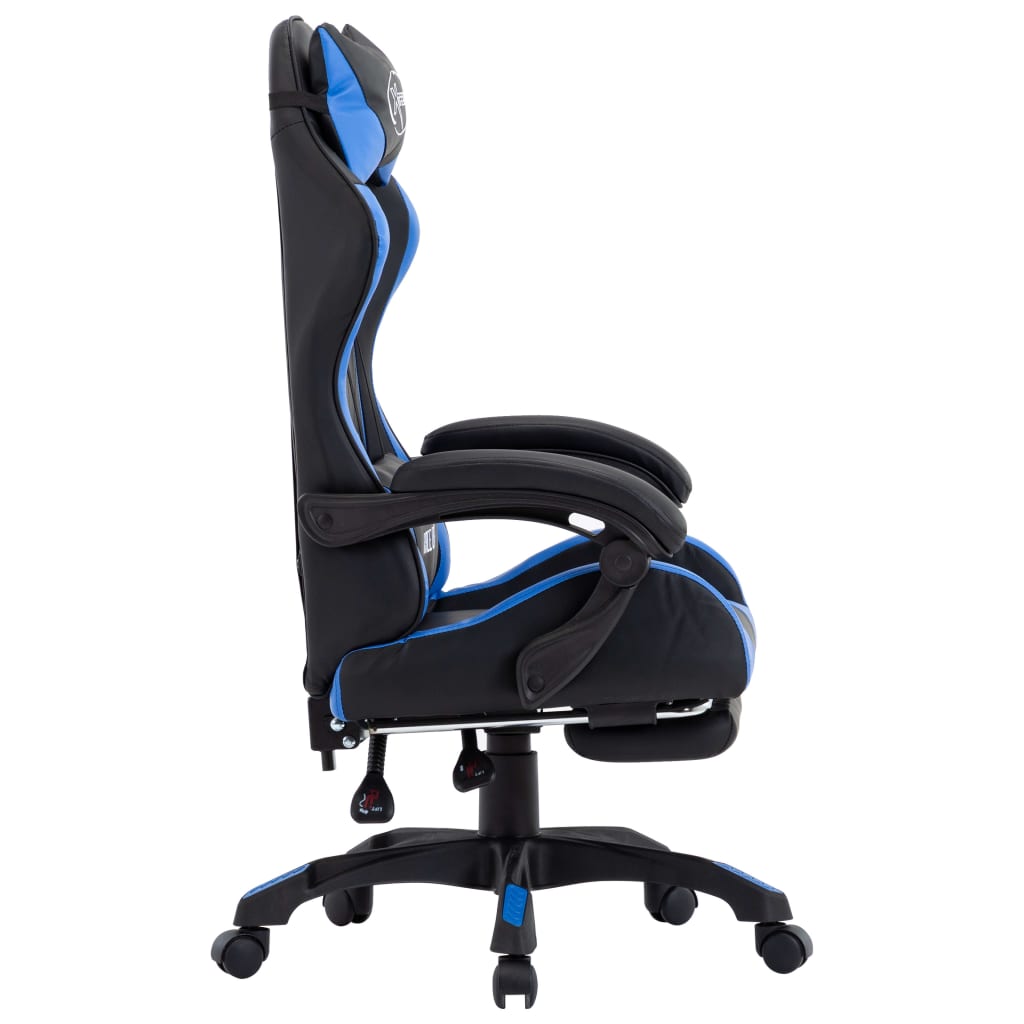 Racestoel met voetensteun kunstleer blauw en zwart