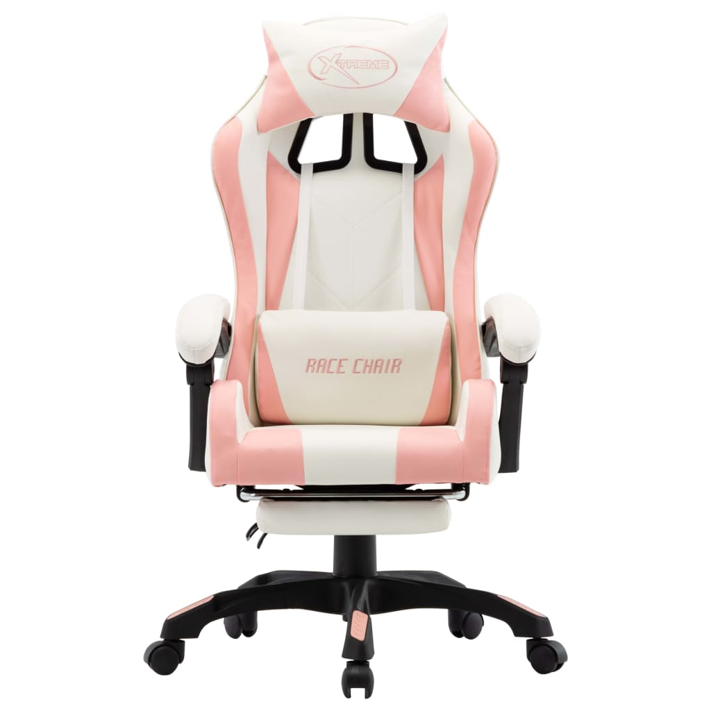 Racestoel met voetensteun kunstleer roze en wit Bureaustoelen | Creëer jouw Trendy Thuis | Gratis bezorgd & Retour | Trendy.nl