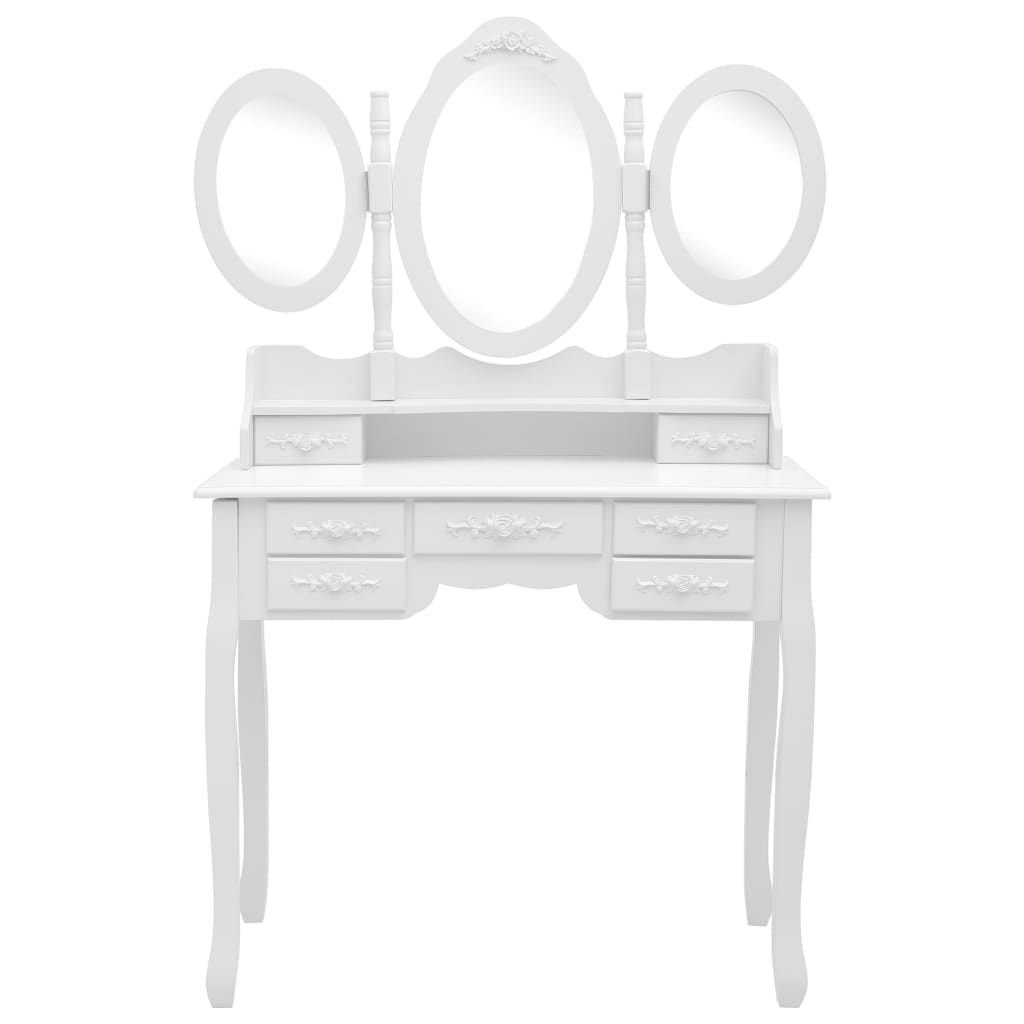 Stijlvolle witte kaptafelset met krukje en drievoudige spiegel voor moeiteloze styling Slaapkamerkaptafels | Creëer jouw Trendy Thuis | Gratis bezorgd & Retour | Trendy.nl