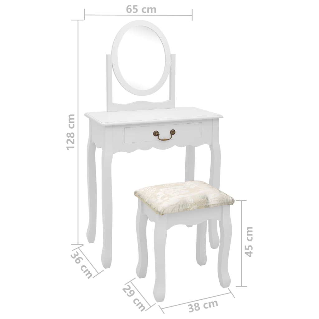 Elegante kaptafel met bijpassende kruk - 65x36x128 cm - vervaardigd uit paulowniahout en MDF - adembenemend wit Slaapkamerkaptafels | Creëer jouw Trendy Thuis | Gratis bezorgd & Retour | Trendy.nl