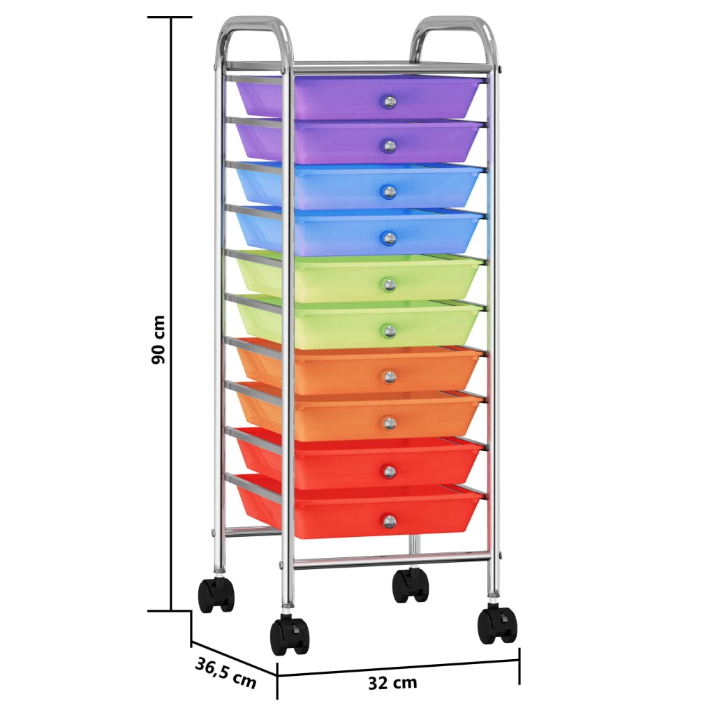 Chariot de rangement mobile à 10 tiroirs Multicolore Plastique