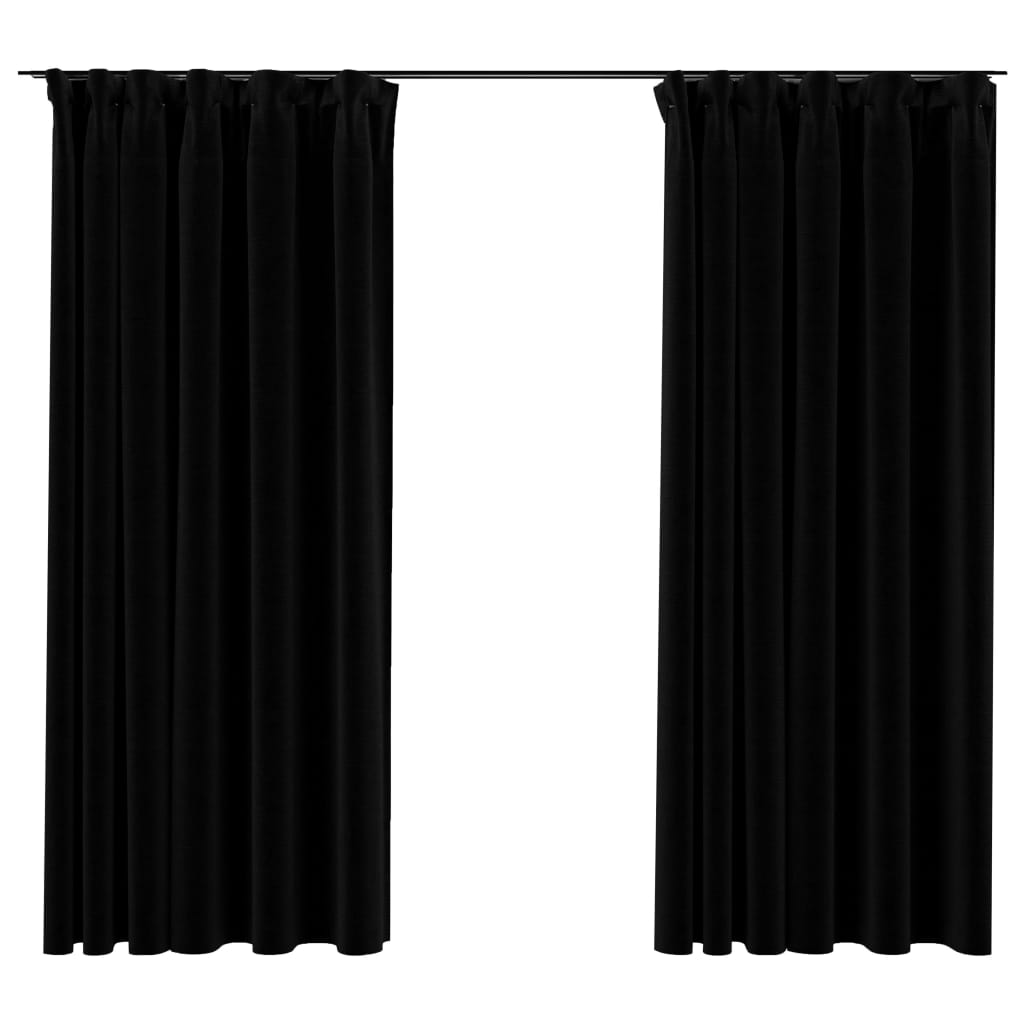 Gordijnen linnen-look verduisterend haken 2 st 140x175 cm zwart Gordijnen & vitrages | Creëer jouw Trendy Thuis | Gratis bezorgd & Retour | Trendy.nl