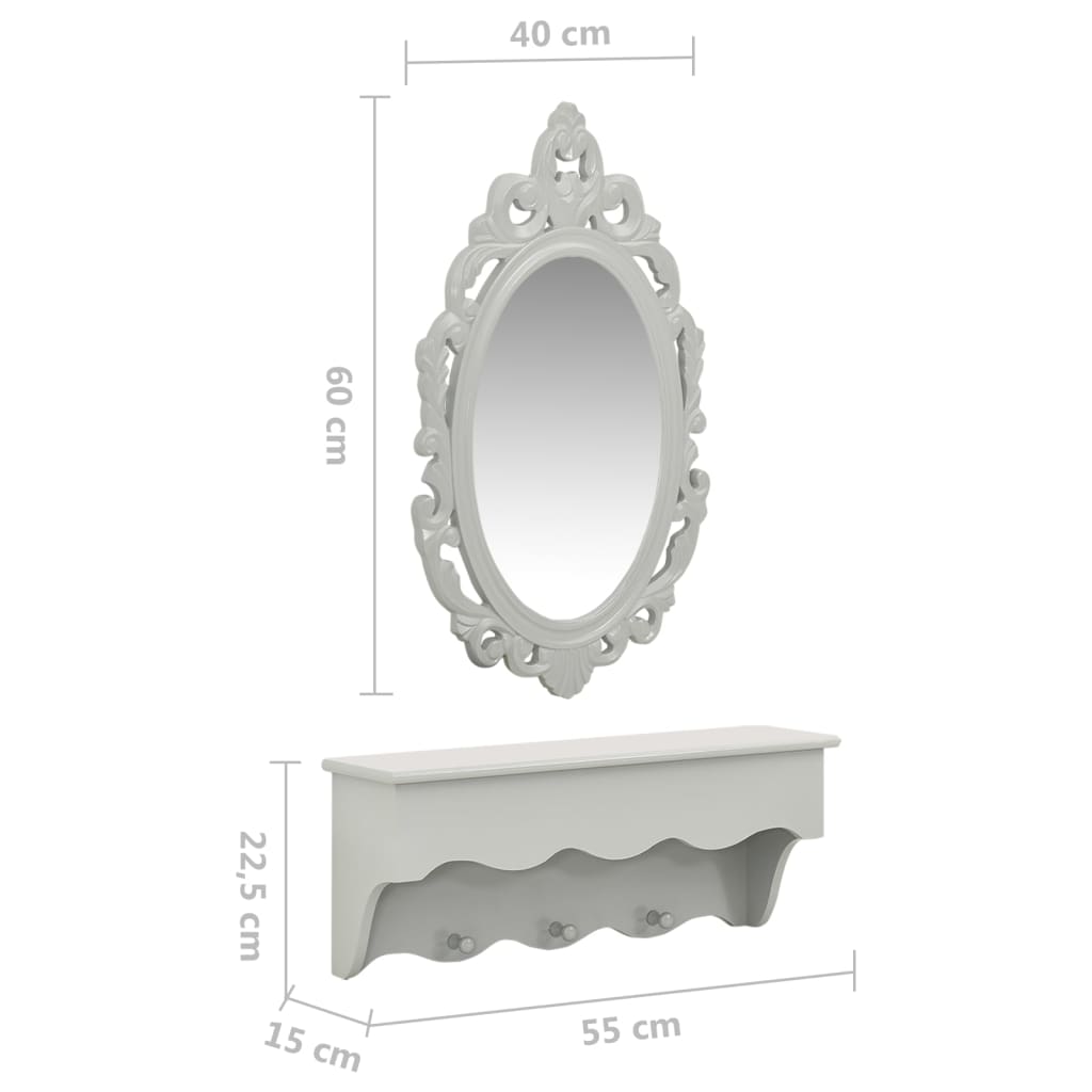 Wandset met spiegel en haken grijs Kaptafels | Creëer jouw Trendy Thuis | Gratis bezorgd & Retour | Trendy.nl