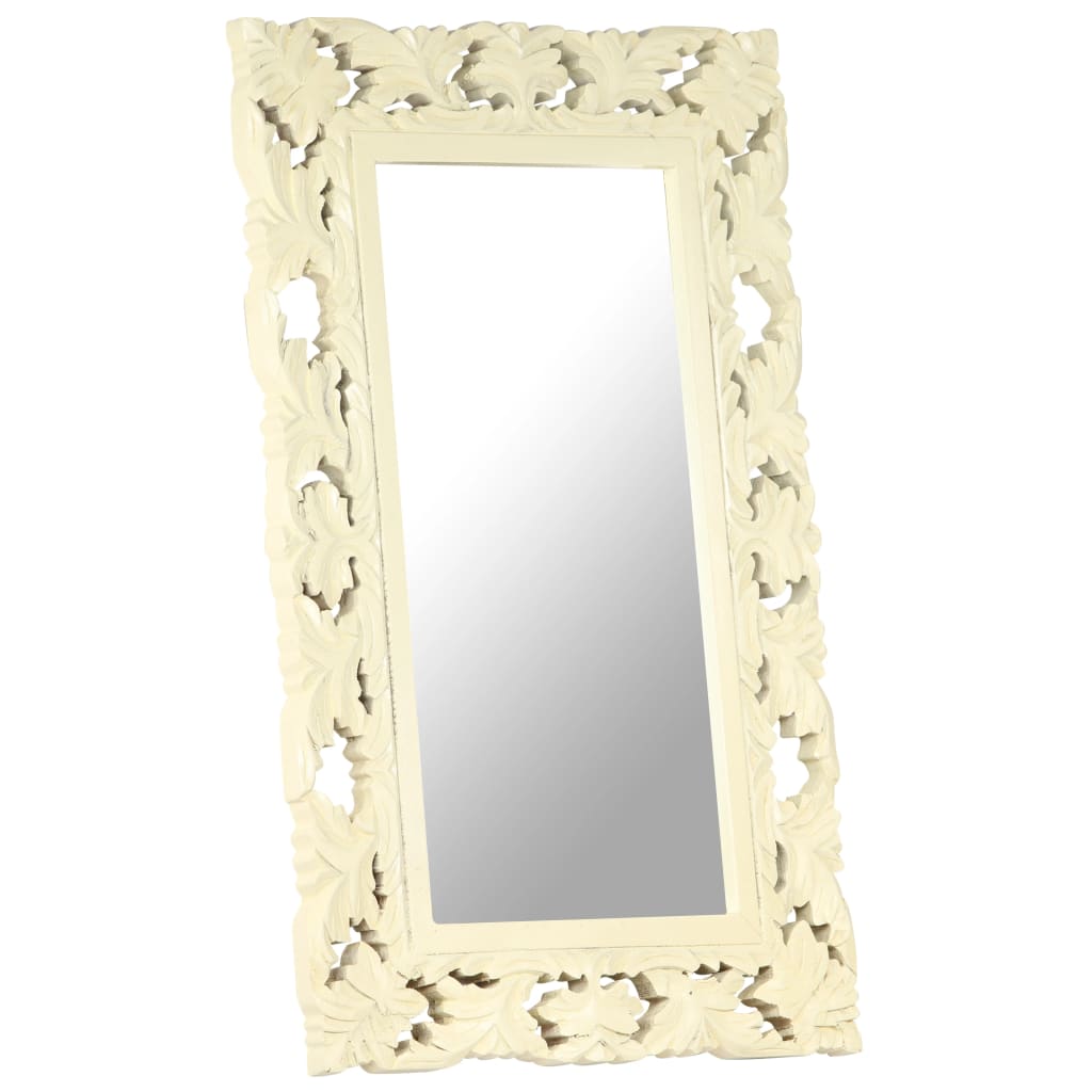 Spiegel handgesneden 80x50 cm massief mangohout wit Spiegels | Creëer jouw Trendy Thuis | Gratis bezorgd & Retour | Trendy.nl