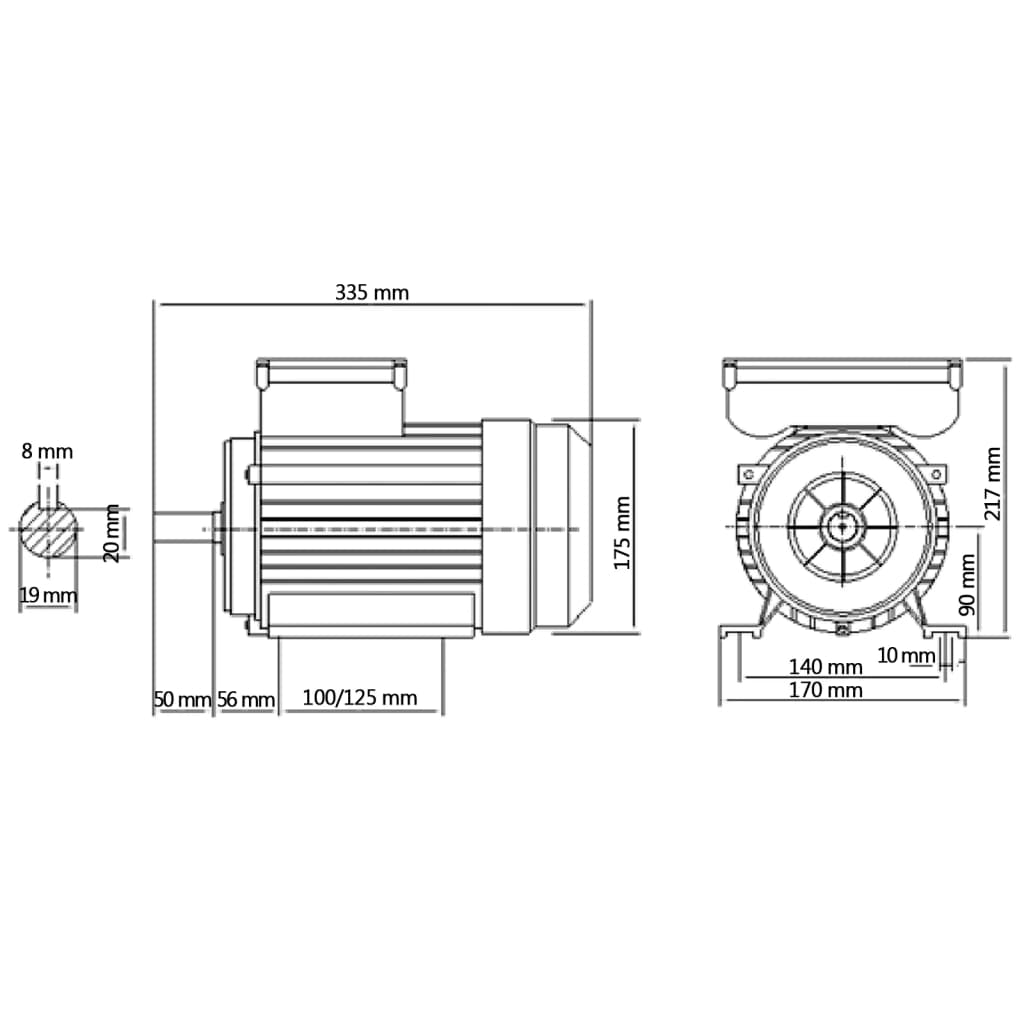 Elektromotor 1 fase 1,5 kW/2 kp 2-polig 2800 rpm aluminium