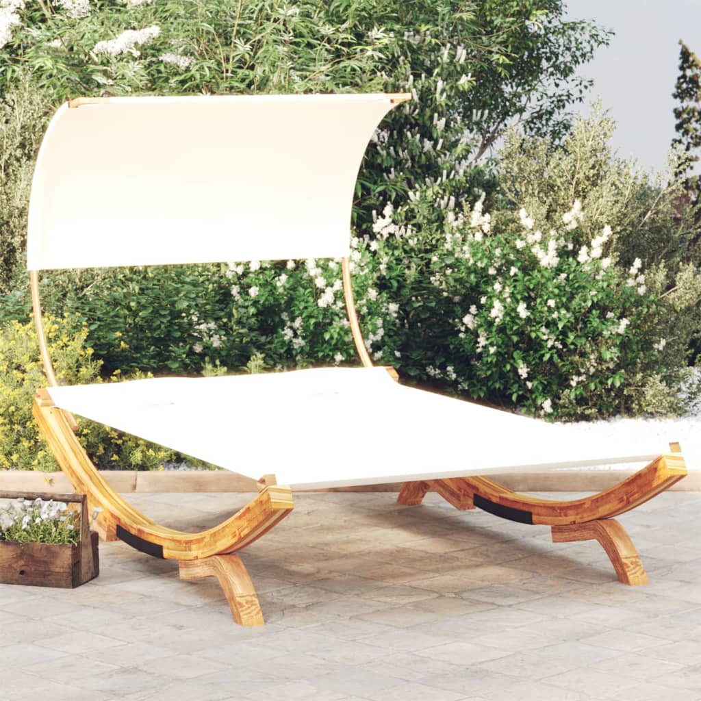 Loungebed met luifel 165x203x126 cm massief gebogen hout crème Tuinbedden | Creëer jouw Trendy Thuis | Gratis bezorgd & Retour | Trendy.nl