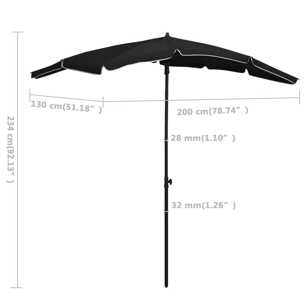 Parasol met paal 200x130 cm zwart Parasols en zonneschermen | Creëer jouw Trendy Thuis | Gratis bezorgd & Retour | Trendy.nl