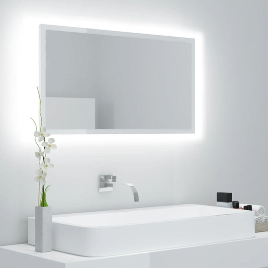 Badkamerspiegel LED 80x8,5x37 cm acryl hoogglans wit Badkamerkaptafels | Creëer jouw Trendy Thuis | Gratis bezorgd & Retour | Trendy.nl