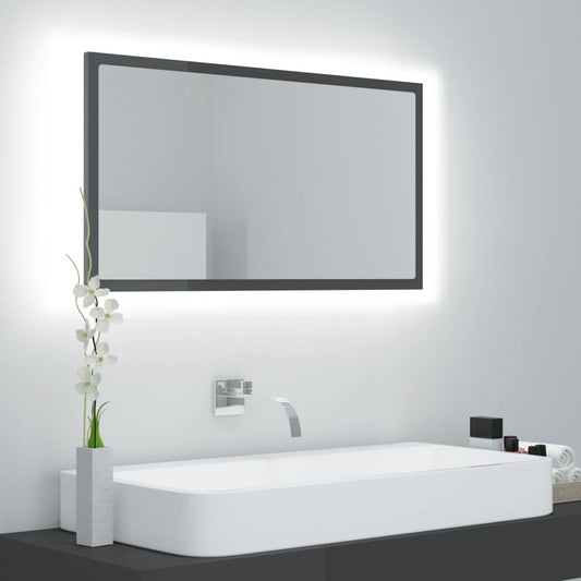 Badkamerspiegel LED 80x8,5x37 cm acryl hoogglans grijs Badkamerkaptafels | Creëer jouw Trendy Thuis | Gratis bezorgd & Retour | Trendy.nl