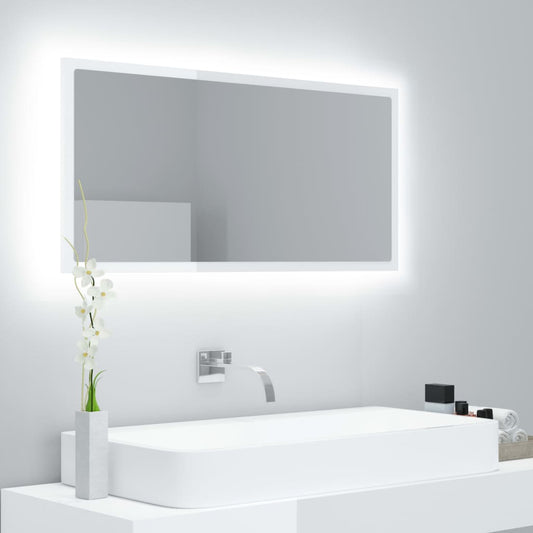 Badkamerspiegel LED 90x8,5x37 cm acryl hoogglans wit Badkamerkaptafels | Creëer jouw Trendy Thuis | Gratis bezorgd & Retour | Trendy.nl