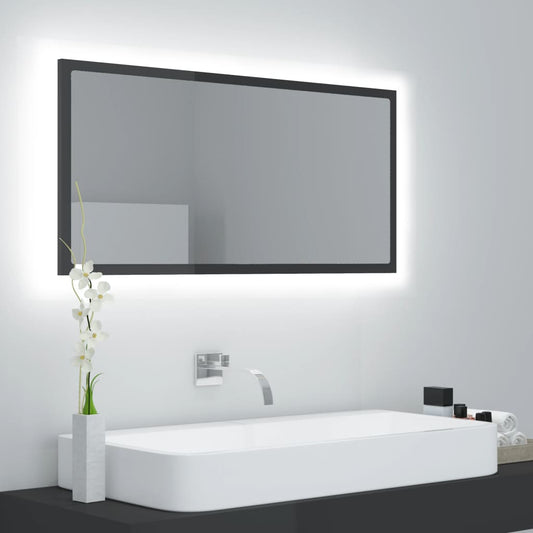 Badkamerspiegel LED 90x8,5x37 cm acryl hoogglans grijs Badkamerkaptafels | Creëer jouw Trendy Thuis | Gratis bezorgd & Retour | Trendy.nl