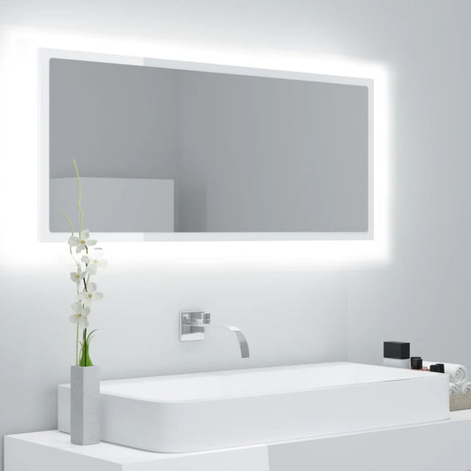 Badkamerspiegel LED 100x8,5x37 cm acryl hoogglans wit Badkamerkaptafels | Creëer jouw Trendy Thuis | Gratis bezorgd & Retour | Trendy.nl