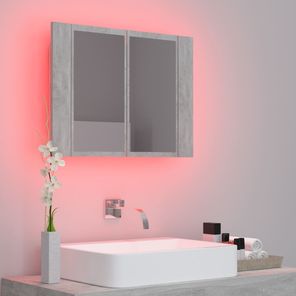 Badkamerkast met spiegel en LED 60x12x45 cm acryl betongrijs Badkamerkaptafels | Creëer jouw Trendy Thuis | Gratis bezorgd & Retour | Trendy.nl