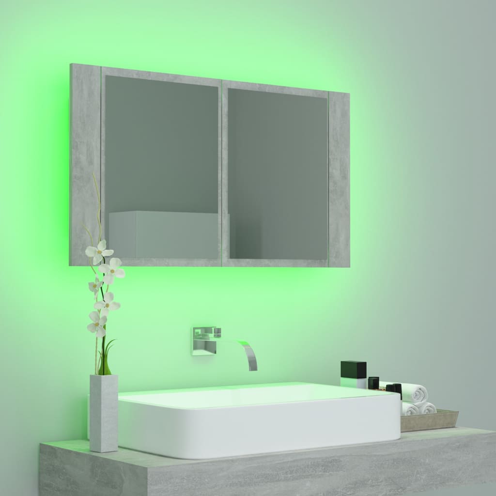 Badkamerkast met spiegel en LED 80x12x45 cm acryl betongrijs Badkamerkaptafels | Creëer jouw Trendy Thuis | Gratis bezorgd & Retour | Trendy.nl