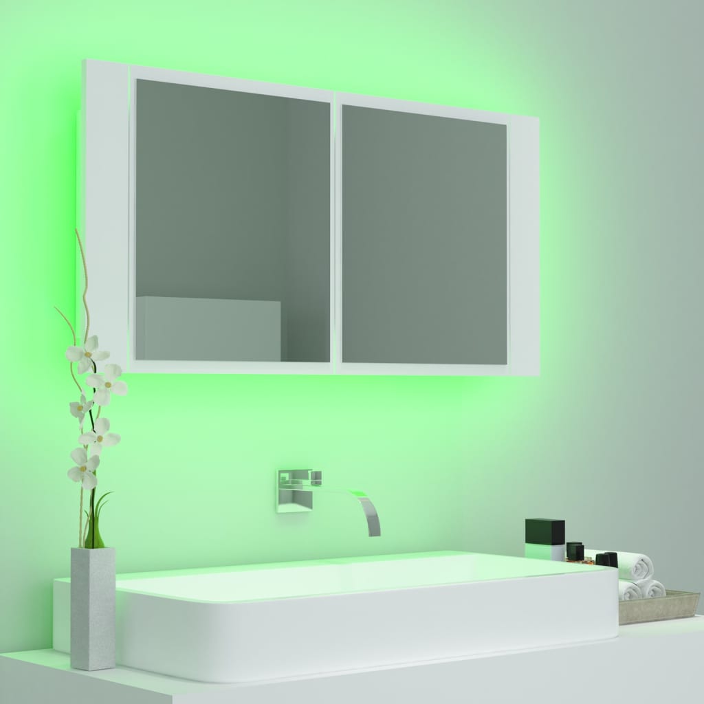 Badkamerkast met spiegel en LED 90x12x45 cm acryl wit Badkamerkaptafels | Creëer jouw Trendy Thuis | Gratis bezorgd & Retour | Trendy.nl