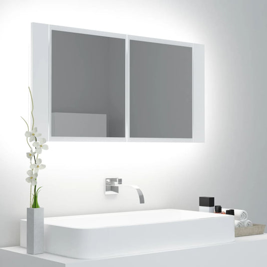 Badkamerkast met spiegel en LED 90x12x45 cm acryl wit Badkamerkaptafels | Creëer jouw Trendy Thuis | Gratis bezorgd & Retour | Trendy.nl