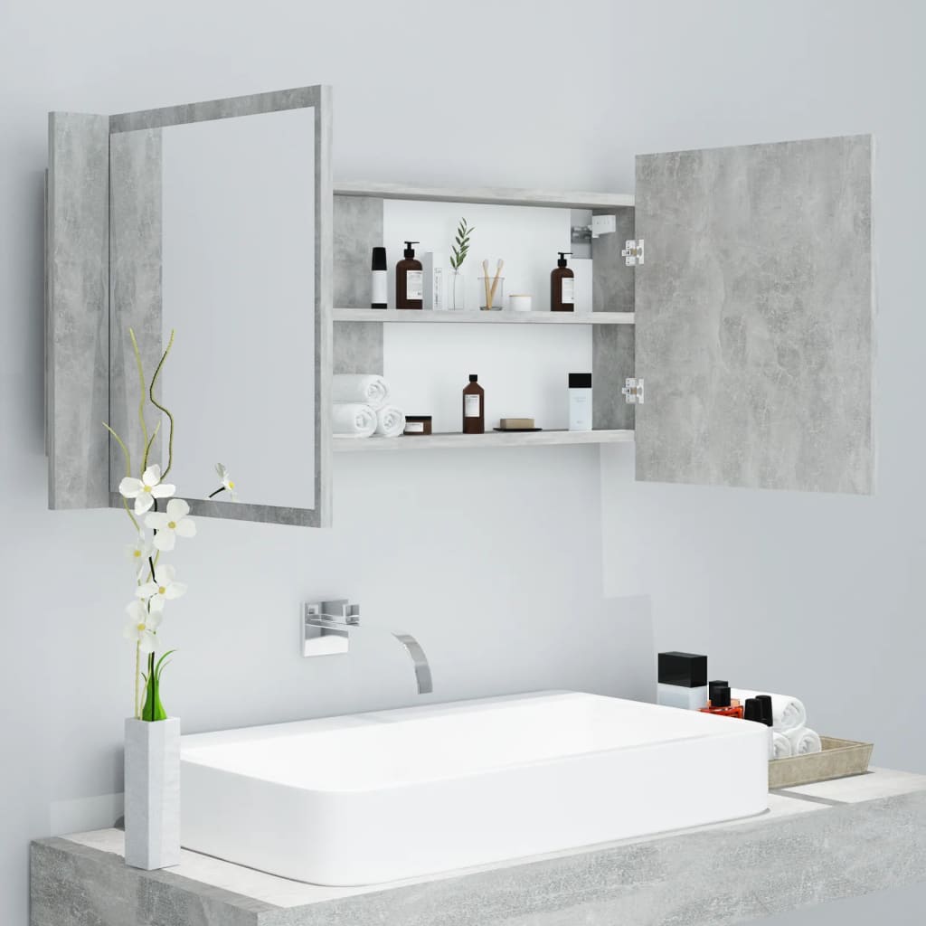 Badkamerkast met spiegel en LED 100x12x45 cm acryl betongrijs Badkamerkaptafels | Creëer jouw Trendy Thuis | Gratis bezorgd & Retour | Trendy.nl