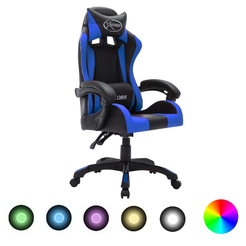 Racestoel met RGB LED-verlichting kunstleer blauw en zwart Bureaustoelen | Creëer jouw Trendy Thuis | Gratis bezorgd & Retour | Trendy.nl