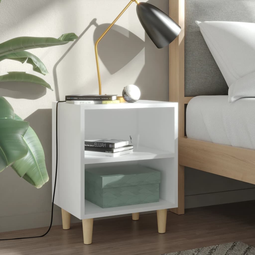 Nachtkastje met massief houten poten 40x30x50 cm wit Nachtkastjes | Creëer jouw Trendy Thuis | Gratis bezorgd & Retour | Trendy.nl