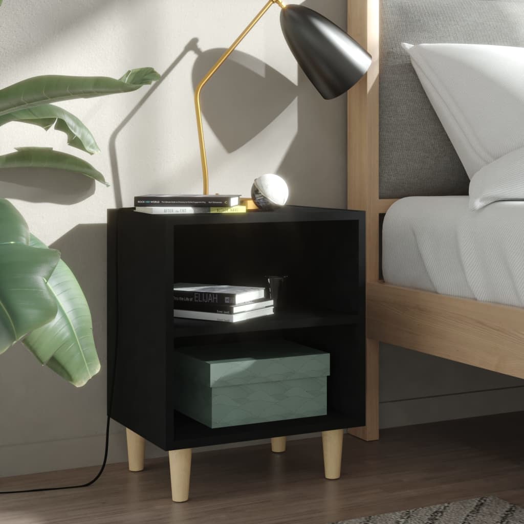Nachtkastje met massief houten poten 40x30x50 cm zwart Nachtkastjes | Creëer jouw Trendy Thuis | Gratis bezorgd & Retour | Trendy.nl