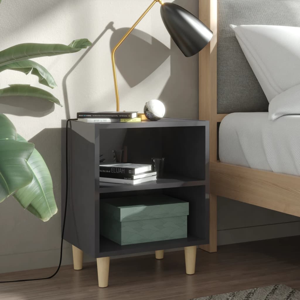 Nachtkastje met houten poten 40x30x50 cm hoogglans grijs Nachtkastjes | Creëer jouw Trendy Thuis | Gratis bezorgd & Retour | Trendy.nl