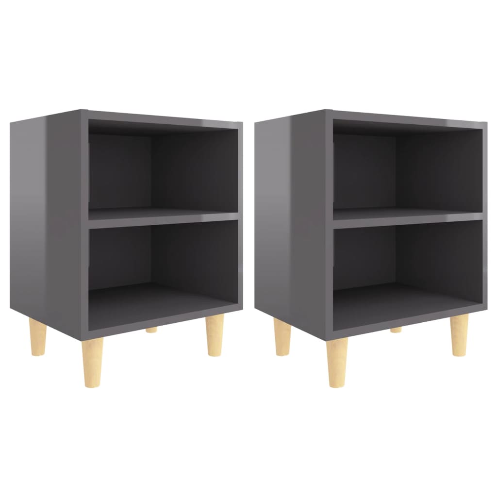 Nachtkastjes 2 st met houten poten 40x30x50 cm hoogglans grijs Nachtkastjes | Creëer jouw Trendy Thuis | Gratis bezorgd & Retour | Trendy.nl