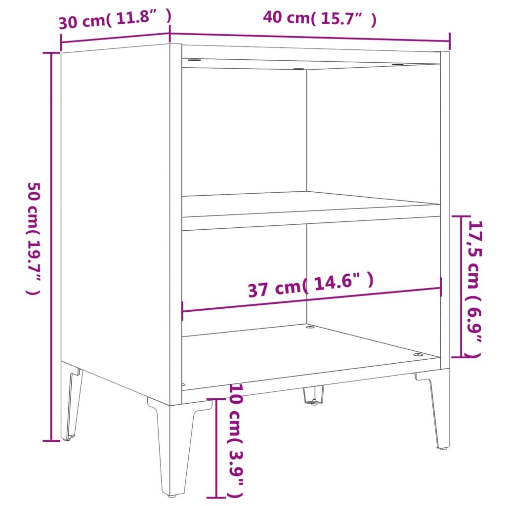 Nachtkastjes 2 st met metalen poten 40x30x50 cm zwart Nachtkastjes | Creëer jouw Trendy Thuis | Gratis bezorgd & Retour | Trendy.nl