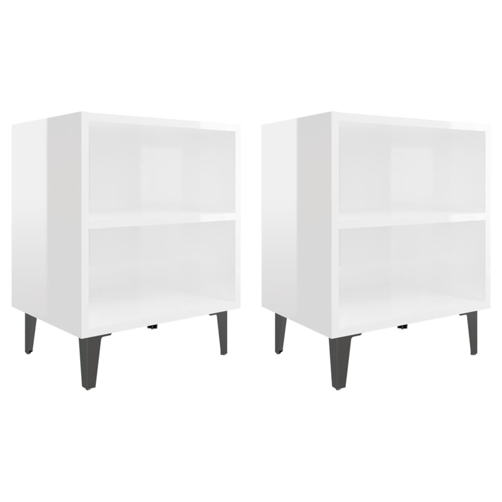 Nachtkastjes 2 st met metalen poten 40x30x50 cm hoogglans wit Nachtkastjes | Creëer jouw Trendy Thuis | Gratis bezorgd & Retour | Trendy.nl