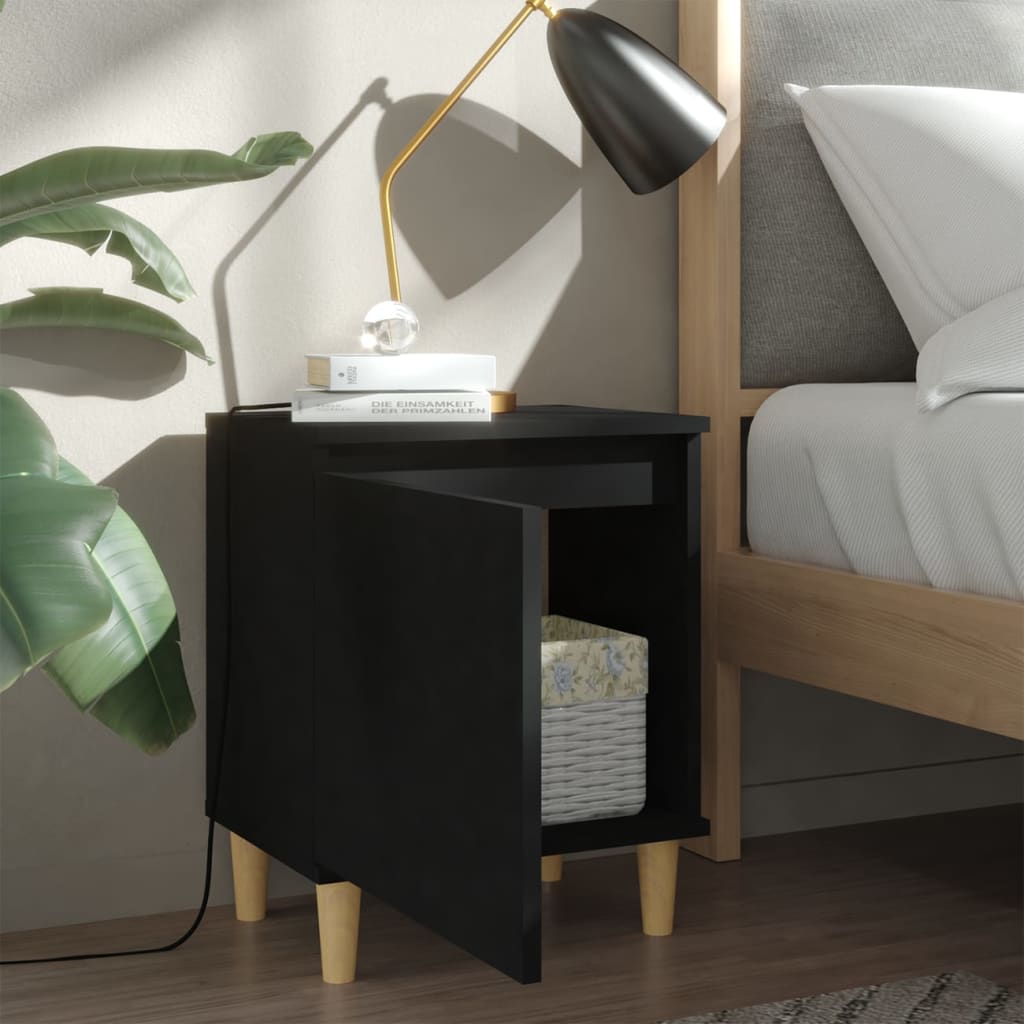 Nachtkastje met massief houten poten 40x30x50 cm zwart Nachtkastjes | Creëer jouw Trendy Thuis | Gratis bezorgd & Retour | Trendy.nl